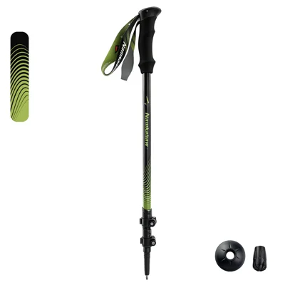 NAMKABAW Bastão de Caminhada Ajustável 62-135cm 3 Secções em Liga de Alumínio 6061 com Bloqueio Externo, Punho em Espuma EVA e Ponteira em Aço Tungstênio - Verde Lima