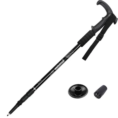 NAMKABAW Telescopic Hiking Pole Aluminum Alloy Shock Absorbing Trekking Stick for Outdoor Travel - Black