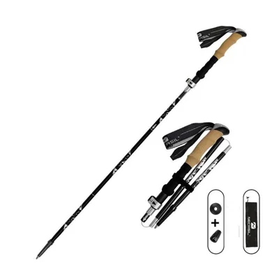 NECASIL 5 Secções 33-125 cm Pau de Caminhada Ultraleve Dobrável em Liga de Alumínio 7075 T6 com Punho em Cortiça e Bloqueio 3LS para Caminhadas ao Ar Livre - Preto