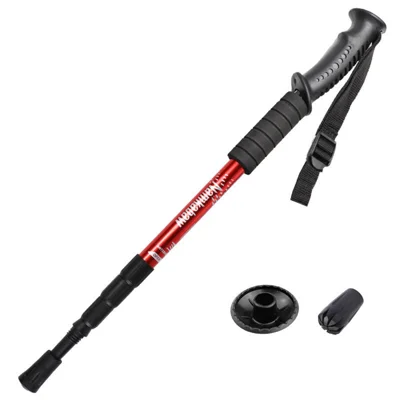 NAMKABAW Pólo de Caminhada Telescópico de 4 Secções com Cabo Reta, Amortecimento de Choque em Liga de Alumínio, para Viagens ao Ar Livre - Vermelho