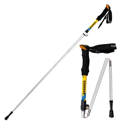 KODENOR 2Pcs Outdoor Trekking Pole Camping 5-Section Aluminum Alloy Walking Stick for 170-190CM Height - Yellow
