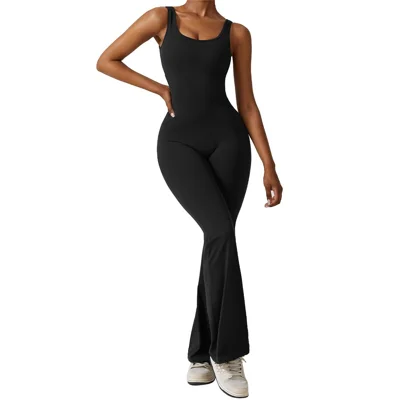 8260 Women Yoga Rompers Workout Sleeveless Sport Romper Seamless Sexy Jumpsuits - Black / L