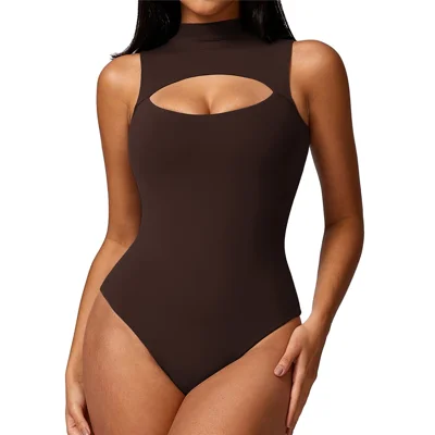 8629 Solid Color Slim Fit Yoga Jumpsuit Women Dance Fitness Clothing Jumpsuit - Coffee XL