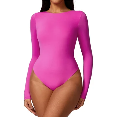 8625 Long Sleeve Slim Fit Triangle Jumpsuit Women Dance Yoga Clothing Jumpsuit - Rose M