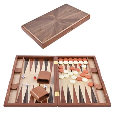 Wooden Backgammon Box Solid Wood Baccarat Chess Set Toy, 17-inch Board