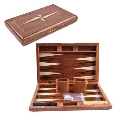 Wooden Backgammon Set with Folding Design - 11 Inch Classic Board Games