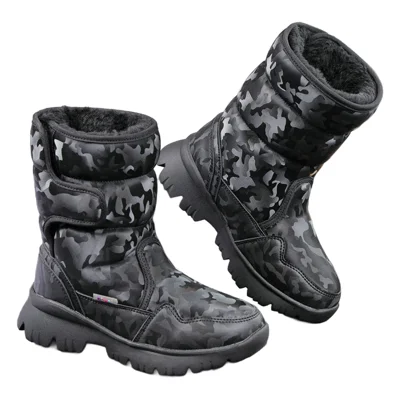 Kids Snow Boots Thick Warm Waterproof Anti-Slip Boots with Polyester Faux Wool Lining for Boys and Girls - Black / 30