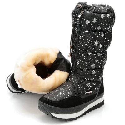 Women's Long Snow Boots 3cm Heel EVA Rubber Outsole Faux Wool Lined Zipper Drawstring Boots for Outdoor - 35