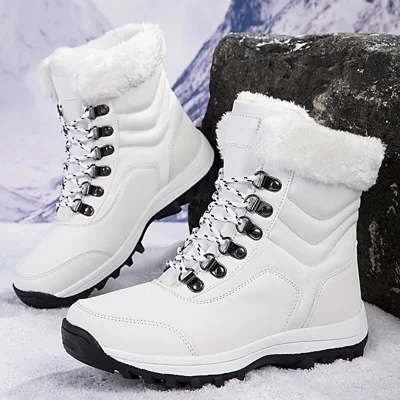 S912 Women's Winter Snow Boots Fleece-Lined Thick Sole Water-Repellent Non-Slip Lace-Up Shoes - 35