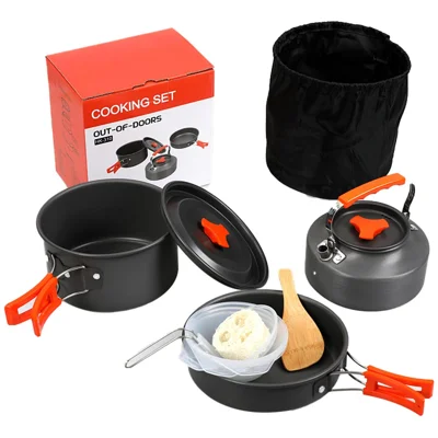 HALIN HK310 Picnic Pot + Frying Pan + Teapot Cookware Set for Hiking Camping (No FDA Certificate, BPA-free)