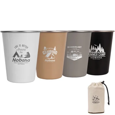 NOBANA 4PCS Camping Cup Tumblers BPA-free No FDA Certified 304 Stainless Steel Drinking Cup with Storage Bag - Wilderness Style