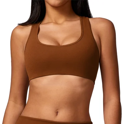8713 Raceback Women Shockproof Sports Bra Slim Fit Running Fitness Yoga Vest - Brown S