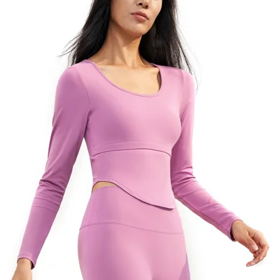 CX1575 Womens Long Sleeve Gym Tops Nuls Free Sports T-Shirt Fitness Workout Yoga - Pink / 4(S)