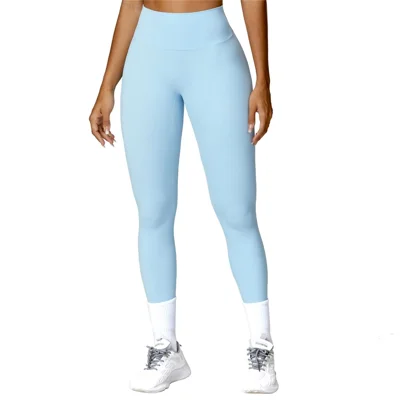 8518 Stretchy Fitness Pants High Waist Yoga Tummy Control Leggings, Size: M - Sky Blue