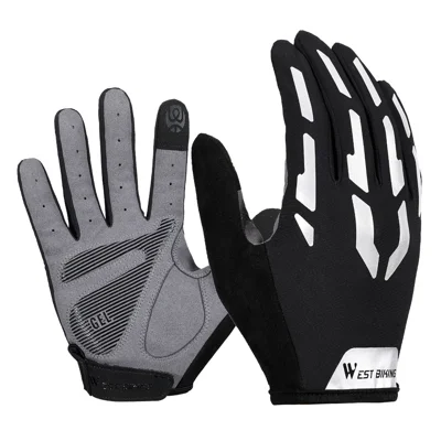WEST BIKING Bicycle Gloves Touch Screen Reflective Anti-shock Cycling Mittens, Full Finger - L