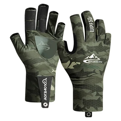 GOLOVEJOY XG70 1 Pair Outdoor Fishing Gloves Breathable Ice Silk Half Finger Gloves - Green L