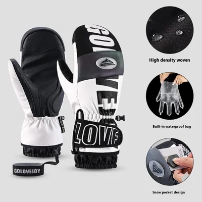 GOLOVEJOY SK34 1 Pair Winter Skiing Gloves Waterproof Windproof Warm Touch Screen Mittens - Black+White / M
