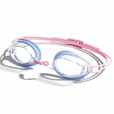 692 Adult Swimming Goggles with 2 Nose Bridges Competition Racing Swim Glasses for Men Women - Pink / Transparent Lens