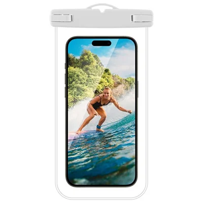 Waterproof Phone Pouch Case with Clip for Bleow 7 Inch Devices Clear Phone Dry Bag IPX8 30m Underwater - White