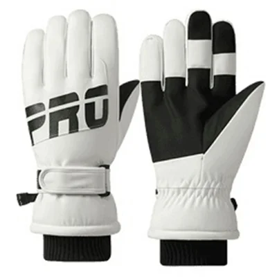 1 Pair Men Women Winter Gloves Fleece Liner Windproof Waterproof Touchscreen Mittens for Cycling Skiing - Men / White
