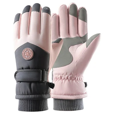 1 Par de Guantes de Esquí de Invierno Impermeables, A prueba de Viento, Cálidos, Gruesos, con Función Táctil, para Hombre y Mujer - Mujer / Gris Oscuro + Rosa