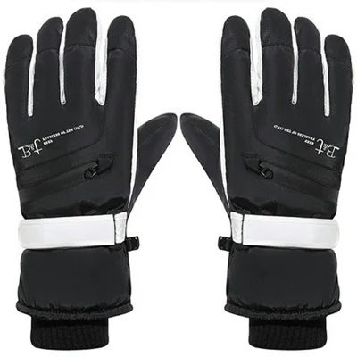 Guantes de invierno unisex con cremallera y pantalla táctil, forro de felpa impermeable, palma de PU antideslizante, para deportes al aire libre - Hombre/Negro