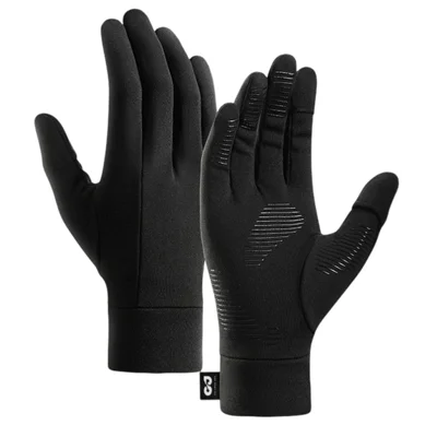 GOLOVEJOY 1 Pair Size L 8-9cm Palm Width Winter Ski Liner Gloves Flip-Top Touchscreen Anti-slip Mittens for Running Cycling - Black