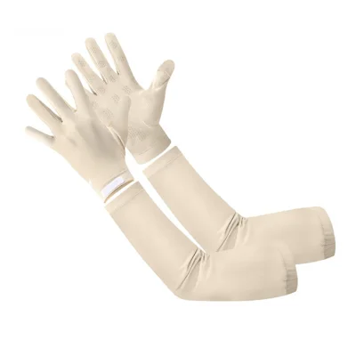WEST BIKING YP0211284 Summer UV Protection Ice Silk Arm Sleeves with Flip-Top Touchscreen Gloves for Cycling Driving - Beige