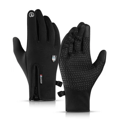 Guantes de Ciclismo y Motocicleta de Invierno para Hombre GOLOVEJOY DB67, Guantes Térmicos Impermeables con Pantalla Táctil - Negro / M