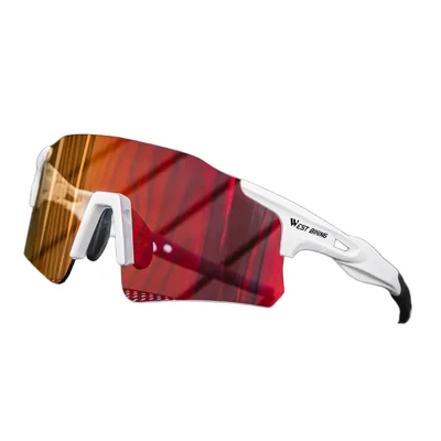 WEST BIKING YP0703166 Cycling Glasses Photochromic UV400 PC Lens Windproof Sunglasses for Road Bike Mountain Bike - White / Red Orange