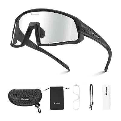 WEST BIKING YP0703166 Large Frame Photochromic Cycling Glasses Bicycle Sunglasses for Outdoor Sports - Black