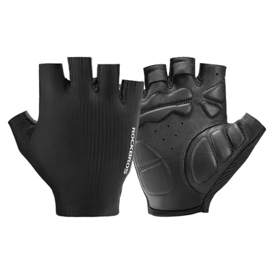 ROCKBROS S435 Half Finger Cycling Gloves Genuine Sheepskin Palm Shock Absorption Breathable Gloves for Road Cycling Mountain Biking - Black/S
