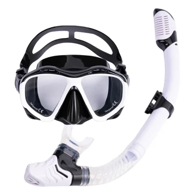M2026S Snorkeling Mask and Full Dry Snorkel Set Tempered Glass Lens, Silicone Seal, UV Protection, Dual Exhaust Vents for Diving - White