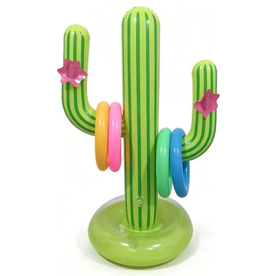 Juego Inflable de Lanzamiento de Aros a Cactus Anillo Flotante para Piscina con 5 Aros para Juegos Acuáticos de Verano - Como se Muestra