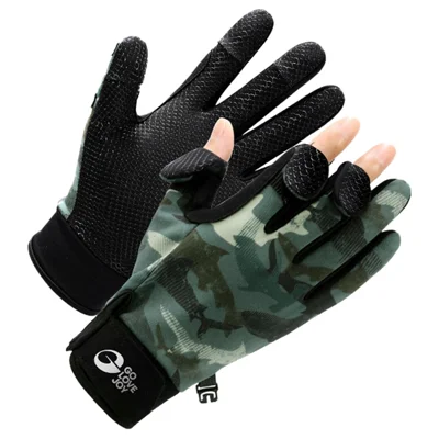 GOLOVEJOY DB68 1 Pair Fishing Gloves with 3 Flip Caps Anti-Slip Mittens for Fishing Cycling Outdoor Sports - Green / M