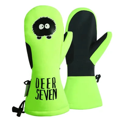 2103 1 Pair Adult Cartoon Skiing Snowboard Gloves Winter Windproof Warm Mitten - Yellow / S