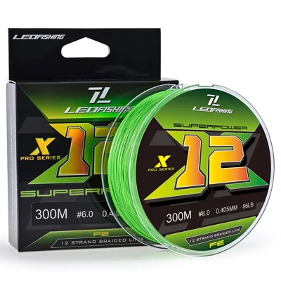 28208 300m 12 Strand Braided High Strength PE Fishing Line for Saltwater Freshwater, Fluorescent Green - 0.6