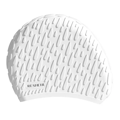RESHEIR Adult Silicone Swim Cap Waterproof High Elasticity Non-Slip Swimming Hat, 24x19cm - White