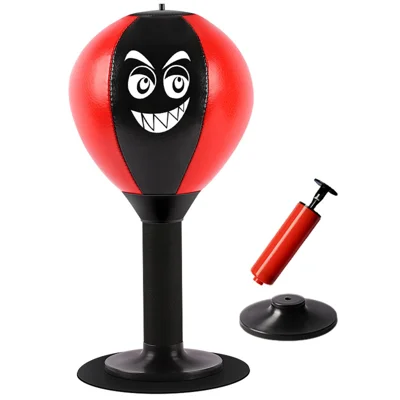 AIBEIJIAN Bolsa de Pancadas de Couro PU de Mesa para Adultos e Crianças, Alívio de Estresse, Bola de Boxe - Preto+Vermelho