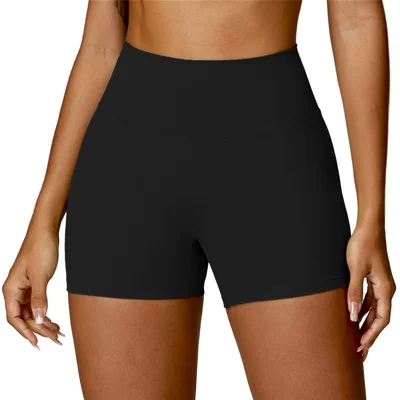 8518 Size L Women Sport Yoga Shorts High Waist Running Fitness Short Leggings - Black