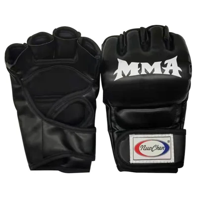 NUOCHEN 1 Paar Boxhandschuhe mit Halbfinger, Trainingshandschuhe für Kickboxen, Sparring, MMA - Schwarz / L / XL