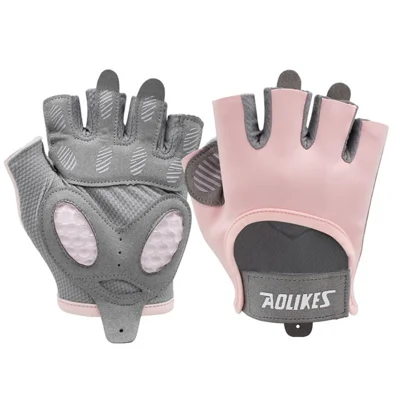 AOLIKES HS-121 1 Par de Guantes de Entrenamiento Transpirables con Almohadilla de Silicona Líquida para Protección de la Palma, Guantes de Gimnasio Agarre Antideslizante para Levantamiento de Pesas con Dedos Medios - Rosa / S