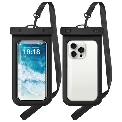 TPU Clear Waterproof Phone Pouch Case for Up to 7.0 Inch  Device IPX8 Touchscreen Sensitive Phone Dry Bag - Black