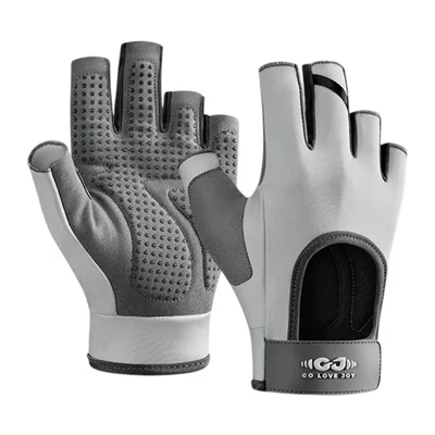 GOLOVEJOY XG84 1 Pair Half Finger Sport Fitness Gloves Anti Slip Shock Absorbing Open Back Mittens - Light Grey  /  S