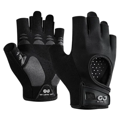 GOLOVEJOY XG86 Shock Absorption Fitness Gloves Non Slip Workout Training Half Finger Mittens - Black / M