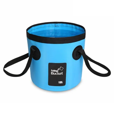 12L Outdoor Collapsible Water Bucket with Dual Handles Portable Fishing Bucket Foldable Car Wash Pail, Size S - Sky Blue