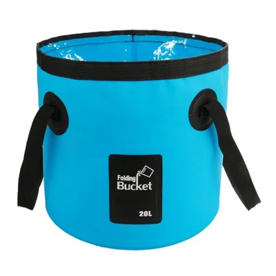 20L Outdoor Collapsible Water Bucket with Dual Handles Portable Fishing Bucket Foldable Car Wash Pail, Size L - Sky Blue