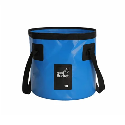 12L Portable Fishing Bucket with Square Handle Patch Outdoor Collapsible Water Bucket Foldable Car Wash Pail - Sky Blue