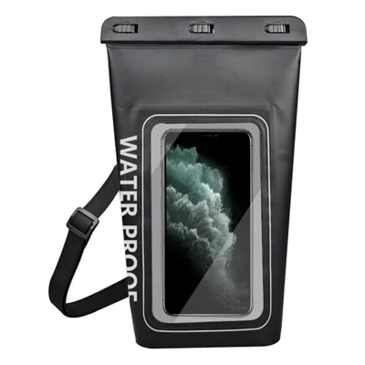 2L Hiking Rafting Surfing Kayaking Waterproof Dry Bag Outdoor Sports PVC Touch Screen Phone Pouch - Black