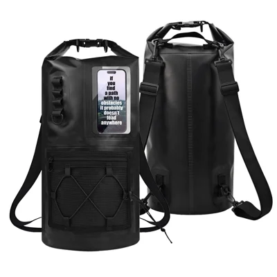 30L Roll Top PVC Dry Bag IPX7 Waterproof Backpack with Clear Window for Surfing Kayaking - Black